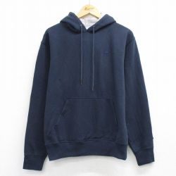 L★古着 チャンピオン champion 長袖 スウェット パーカー メンズ ワンポイントロゴ 紺 26mar28