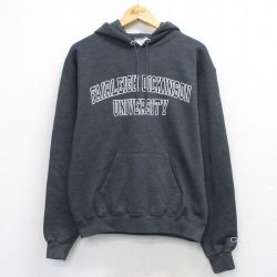 L★古着 チャンピオン Champion 長袖 スウェット パーカー メンズ FAIRLEIGH DICKINSON 濃グレー 霜降り 26mar30