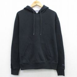 L★古着 チャンピオン Champion 長袖 スウェット パーカー メンズ ワンポイントロゴ 黒 26mar30