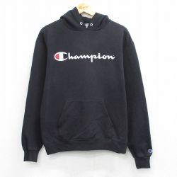 M★古着 チャンピオン Champion 長袖 スウェット パーカー メンズ ビッグロゴ 黒 26mar30