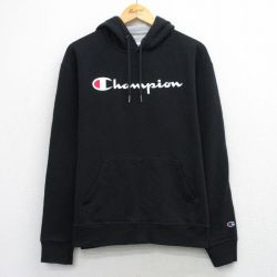 L★古着 チャンピオン Champion 長袖 スウェット パーカー メンズ ビッグロゴ 黒 26mar30
