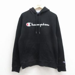M★古着 チャンピオン champion 長袖 スウェット パーカー メンズ ビッグロゴ 黒 26mar30