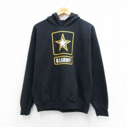 M★古着 長袖 スウェット パーカー メンズ 00年代 00s ミリタリー アーミー ARMY 黒 26mar31