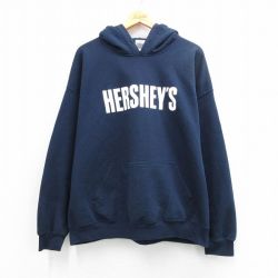 XL★古着 長袖 スウェット パーカー メンズ 00年代 00s ハーシーズ 大きいサイズ 紺 26mar31
