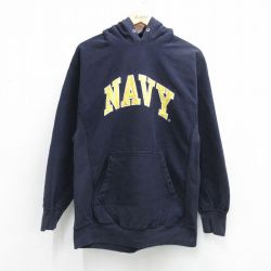 STEVE&BARRYS 長袖スウェットパーカー ミリタリー ネイビー M | 古着
