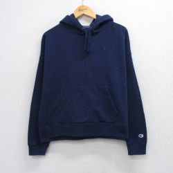 L★古着 チャンピオン champion 長袖 スウェット パーカー メンズ ワンポイントロゴ 紺 26mar31