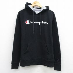 XL★古着 チャンピオン champion 長袖 スウェット パーカー メンズ ビッグロゴ 黒 26mar31