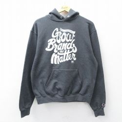 L★古着 チャンピオン champion 長袖 スウェット パーカー メンズ Grow Brand 濃グレー 霜降り 26apr01