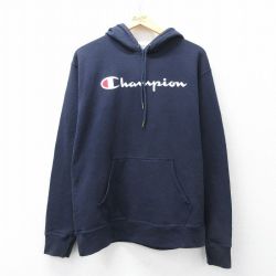 L★古着 チャンピオン champion 長袖 スウェット パーカー メンズ ビッグロゴ 紺 26apr01