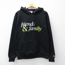 チャンピオン 長袖スウェットパーカー frinds & family スマイル ブラック M | 古着
