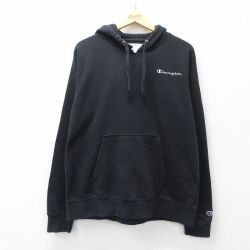 チャンピオン 長袖スウェットパーカー ワンポイント ブラック XL | 古着