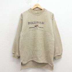 M★古着 長袖 トップス メンズ 00年代 00s シカ 刺繍 クルーネック ベージュ 26apr15