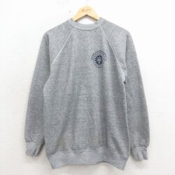 M★古着 長袖 スウェット メンズ 80年代 80s カンザス ラグラン クルーネック グレー 霜降り 26apr15