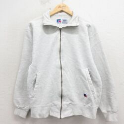 ラッセル 90s 長袖フルジップスウェット ワンポイントロゴ グレー M | 古着