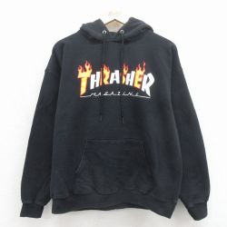 スラッシャー 長袖スウェットパーカー ビッグロゴ ブラック L | 古着