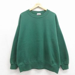 XL★古着 長袖 スウェット メンズ 00年代 00s 無地 クルーネック グリーン 26may15