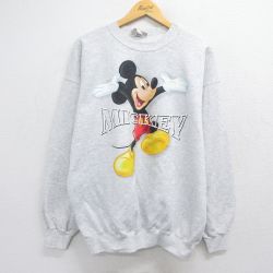 XL★古着 長袖 スウェット メンズ 90年代 90s ディズニー ミッキー 大きいサイズ クルーネック USA製 グレー 霜降り【spe】 26may16