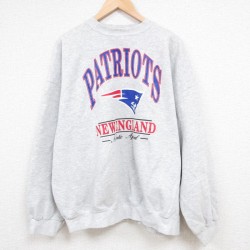 【50%OFF】XL★古着 長袖 スウェット メンズ 90年代 90s NFL ニューイングランドペイトリオッツ 大きいサイズ クルーネック USA製 薄グレー 霜降り アメフト スーパーボウル 23oct20 中古 スエット トレーナー トップス