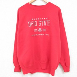 【50%OFF】L★古着 リー Lee 長袖 スウェット メンズ 00年代 00s オハイオバックアイズ 刺繍 クルーネック 赤 レッド 23oct21 中古 スエット トレーナー トップス