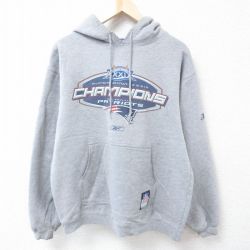 【50%OFF】XL★古着 リーボック REEBOK 長袖 スウェット パーカー メンズ 00年代 00s NFL ニューイングランドペイトリオッツ グレー 霜降り アメフト スーパーボウル 23nov08 中古 スエット トレーナー トップス