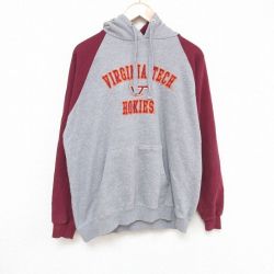 【50%OFF】XL★古着 長袖 スウェット パーカー メンズ バージニア ホーキーズ ツートンカラー 刺繍 ラグラン グレー他 霜降り 23nov11 中古 スエット トレーナー トップス