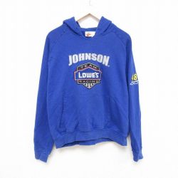 【50%OFF】XL★古着 長袖 スウェット パーカー メンズ 00年代 00s LOWES RACING 刺繍 ラグラン 青 ブルー 23nov15 中古 スエット トレーナー トップス