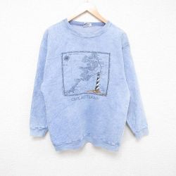 【50%OFF】M★古着 長袖 スウェット メンズ 90年代 90s ケープ ハッターラス クルーネック USA製 薄紺 ネイビー 23nov16 中古 スエット トレーナー トップス