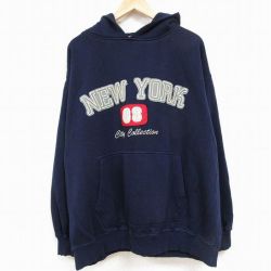 XL★古着 長袖 スウェット パーカー メンズ 00年代 00s ニューヨーク 大きいサイズ アクリル 黒 ブラック 23nov17 中古 スエット トレーナー トップス