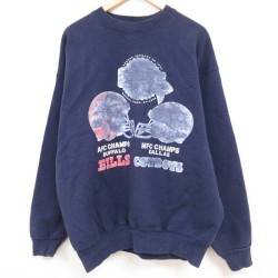 【50%OFF】XL★古着 フルーツオブザルーム 長袖 スウェット メンズ 90年代 90s NFL ダラスカウボーイズ バッファロービルズ クルーネック USA製 濃紺 ネイビー アメフト スーパーボウル 23nov28 中古 スエット トレーナー トップス