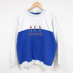 【50%OFF】XL★古着 長袖 スウェット メンズ 90年代 90s ゴルフ 刺繍 ツートンカラー 大きいサイズ クルーネック USA製 青他 ブルー 23dec13 中古 スエット トレーナー トップス