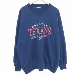 XL★古着 長袖 スウェット メンズ 00年代 00s NFL ヒューストンテキサンズ 刺繍 大きいサイズ クルーネック 紺 ネイビー アメフト スーパーボウル 23dec20 中古 スエット トレーナー トップス