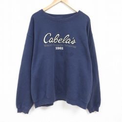 XL★古着 カベラス 長袖 スウェット メンズ ビッグロゴ 刺繍 大きいサイズ クルーネック 紺 ネイビー 23dec28 中古 スエット トレーナー トップス