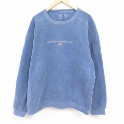 XL★古着 長袖 スウェット メンズ 00年代 00s 星条旗 刺繍 大きいサイズ クルーネック 薄紺 ネイビー 23dec28 中古 スエット トレーナー トップス