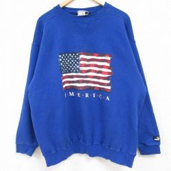 XL★古着 プーマ puma 長袖 スウェット メンズ 00年代 00s アメリカ 星条旗 クルーネック 青 ブルー 24jan06 中古 スエット トレーナー トップス