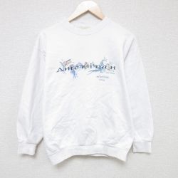 【50%OFF】M★古着 長袖 スウェット メンズ 90年代 90s 野花 クルーネック 白 ホワイト 24jan08 中古 スエット トレーナー トップス