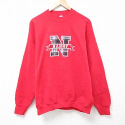 XL★古着 フルーツオブザルーム 長袖 スウェット メンズ 90年代 90s ナニー 刺繍 大きいサイズ クルーネック USA製 赤 レッド 24jan09 中古 スエット トレーナー トップス