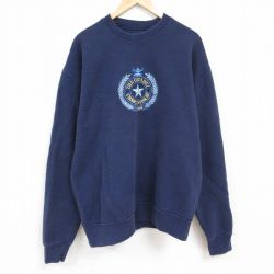 XL★古着 ジャンスポーツ 長袖 スウェット メンズ 00年代 00s シタデル 刺繍 大きいサイズ クルーネック 紺 ネイビー 24jan11 中古 スエット トレーナー トップス