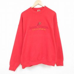 XL★古着 フルーツオブザルーム 長袖 スウェット メンズ 00年代 00s アイオワ 刺繍 大きいサイズ クルーネック 赤 レッド 24jan12 中古 スエット トレーナー トップス