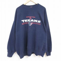 XL★古着 長袖 スウェット メンズ 00年代 00s NFL ヒューストンテキサンズ 大きいサイズ クルーネック 紺 ネイビー アメフト スーパーボウル 24jan12 中古 スエット トレーナー トップス