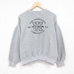 XL★古着 長袖 スウェット メンズ 00年代 00s アイオワ 刺繍 大きいサイズ クルーネック グレー 24jan13 中古 スエット トレーナー トップス