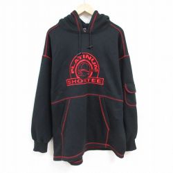【50%OFF】XL★古着 長袖 スウェット パーカー メンズ 刺繍 大きいサイズ ロング丈 アクリル 黒 ブラック 【spe】 24jan15 中古 スエット トレーナー トップス