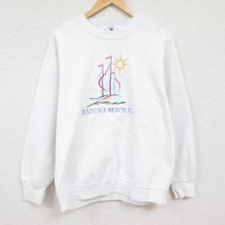 L★古着 長袖 スウェット メンズ 90年代 90s マデイラビーチ 刺繍 クルーネック USA製 白 ホワイト 24jan16 中古 スエット トレーナー トップス