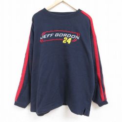 XL★古着 長袖 スウェット メンズ 00年代 00s ジェフゴードン 刺繍 大きいサイズ クルーネック 紺 ネイビー 24jan16 中古 スエット トレーナー トップス