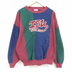 【50%OFF】XL★古着 長袖 スウェット メンズ 00年代 00s アイオワ 刺繍 マルチカラー 大きいサイズ クルーネック 紺他 ネイビー 24jan16 中古 スエット トレーナー トップス