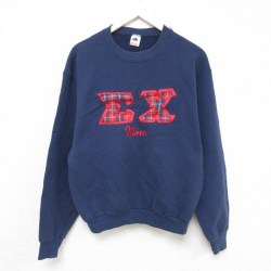 M★古着 フルーツオブザルーム 長袖 スウェット メンズ 90年代 90s EX MOM 刺繍 クルーネック USA製 紺 ネイビー 24jan17 中古 スエット トレーナー トップス