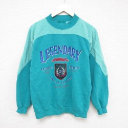 M★古着 IOU 長袖 スウェット メンズ 90年代 90s LEGENDARY 刺繍 モックネック ハイネック 緑 グリーン 24jan17 中古 スエット トレーナー トップス