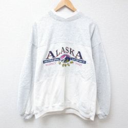 【50%OFF】XL★古着 長袖 スウェット メンズ 90年代 90s アラスカ ツートンカラー 大きいサイズ クルーネック 薄グレー他 霜降り 24jan17 中古 スエット トレーナー トップス