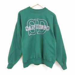 XL★古着 ヘインズ Hanes 長袖 スウェット メンズ 90年代 90s サンディエゴ 大きいサイズ クルーネック USA製 緑 グリーン 24jan18 中古 スエット トレーナー トップス