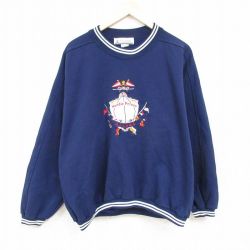 XL★古着 長袖 スウェット メンズ 90年代 90s アラスカ 刺繍 大きいサイズ ラグラン クルーネック USA製 紺 ネイビー 24jan18 中古 スエット トレーナー トップス