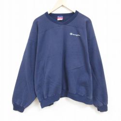 XL★古着 チャンピオン Champion 長袖 スウェット メンズ 00年代 00s ワンポイントロゴ 大きいサイズ クルーネック 紺 ネイビー 24jan19 中古 スエット トレーナー トップス